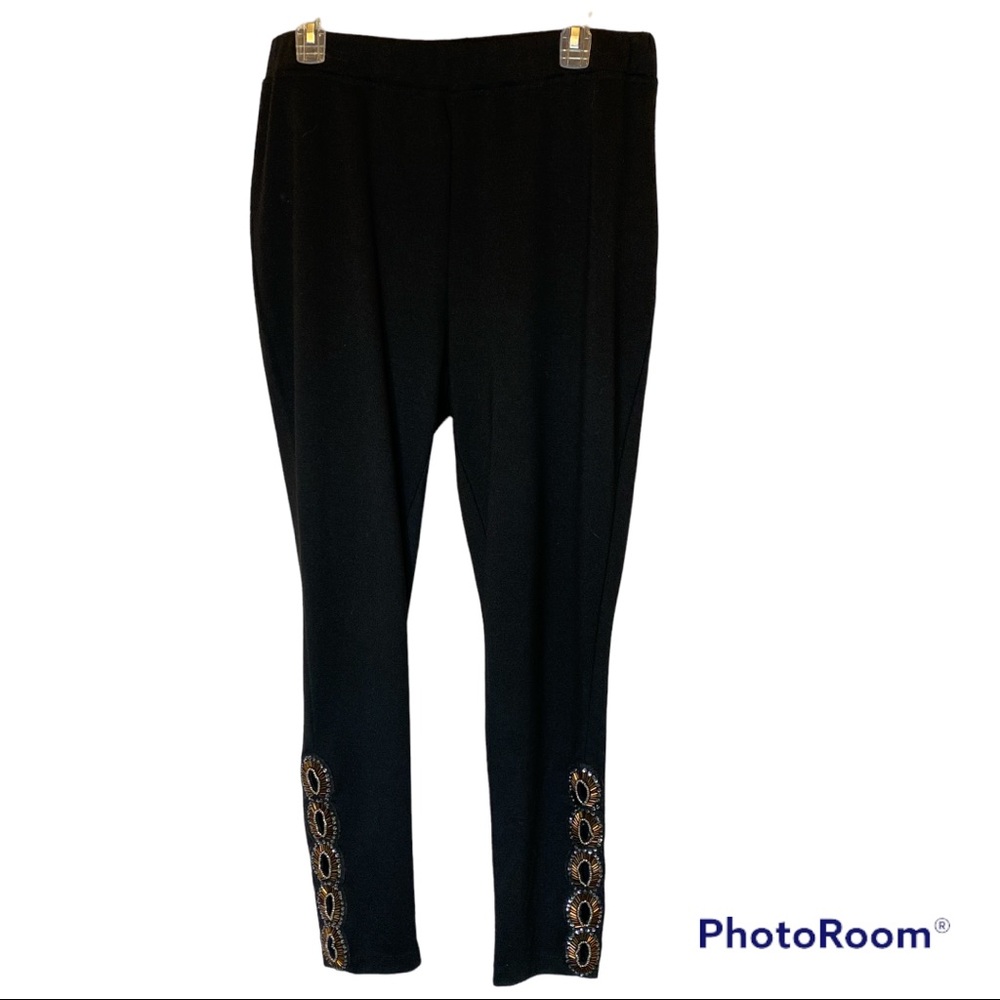Never Worn - Black Leggings with Beaded and Cut-out Accents.